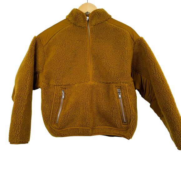 Madewell Faux Shearling Half-Zip Pullover Dried Cedar Size XS NWT $148 - Picture 2 of 9